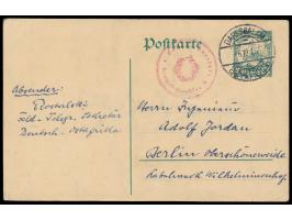 Ganzsache 4 H. mit Stempel  Daressalam c  6.10.1915 nach Berlin, rotvioletter Zensurstempel  Zensur passiert / Deutsch-Ostafr