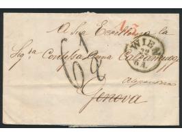 Faltbrief mit Stempel  Wien  22.9.(1858) nach Genua, roter L1  A.3.  und gestempelte  Taxziffer "6 1/2"  mit altertümlicher S
