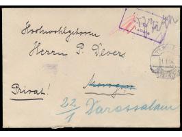 Brief mit Stempel &nbsp;Tabora &nbsp;21.1.16 und violettem R3 &nbsp;Fr. lt. Einn. Nachw. in Tabora, &nbsp;Gebühr 7 1/2 H. han