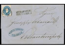 Ausgabe 1860:  15 Kr. auf Faltbrief mit Stempel  Triest  19.10.(1861) nach Constantinople, L2  Affrancantura / Insufficiente 