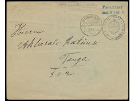 Stempel  Bagamojo  2.7.16 mit sogenannter  "Berliner Jahreszahl"  auf Daressalam-Vorausfrankierungsumschlag nach Tanga, mehre