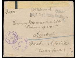 Brief aus dem indischen  Internierungslager Belgaum  an Emmy Manneschmidt in Amani, Lagerstempel, indische und britische Zens