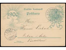 Stempel  Ukamas  1.1.01 auf  Jahrhundertfeier-Ganzsache  5 Pf. Germania nach Deutschland, Ankunft Erlau (Sachsen) 4.2.01, rüc