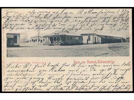 Stempel &nbsp;Jakalswater &nbsp;2.5.01 auf Ansichtskarte &nbsp;Feldbahnstation Swakopmund, &nbsp;geschrieben &quot;Farm Ralle