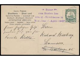 Foto-Ansichtskarte  Evangl. Kirche in Windhuk,  Frankatur 5 Pf., Stempel  Windhuk  10.4.07, daneben privater  Sonderstempel: 