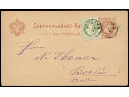 Ganzsache 2 Kr. (Poln.) mit Zusatzfrankatur 3 Kr. als Auslandskarte  nach Rumänien,  hebräischer Text, Stempel  Sniatyn  25.1