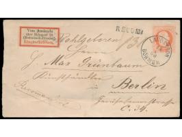 Ausgabe 1867:  Ganzsachenumschlag 5 Kr. mit rückseitig 5 x 2 Kr. (eine Marke kleiner Eckfehler und eine weitere Marke mit Bug