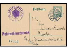 DSWA-Ganzsache 5 Pf. aus DSWA nach München (rückseitig ohne Ortsangabe), befördert als Diplomatenpost nach Deutschland, Stemp