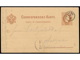 Österreich-Ganzsache 2 Kr. mit Sprachvermerk "ital." (Ausgabe 1876) mit rückseitigem  Bildzudruck "Bregenz - Hôtel zum Weisse