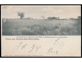 2 verschiedene Ansichtskarten  Omaruru 4. Februar 1904  (Gefechtsfeld bzw. Situationsplan), Verlag B. Szymanski, Windhuk, bei