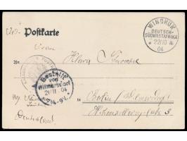 2 verschiedene Ansichtskarten  Omaruru 4. Februar 1904  (Gefechtsfeld bzw. Situationsplan), Verlag B. Szymanski, Windhuk, bei