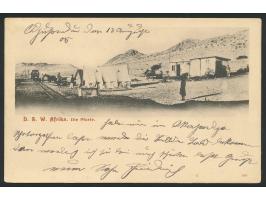 Stempel  K. D. Feldpoststation Nr. 1  14.8. auf Ansichtskarte  "Die Pforte",  geschrieben in  Otjosondu,  nach Hettstedt, Ank