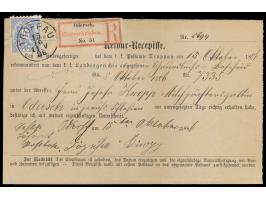 Ausgabe 1883: 10 Kr. auf &nbsp;Retour-Recepisse &nbsp;des Landgerichts Troppau, Stempel &nbsp;Troppau &nbsp;15.10.86, für ein