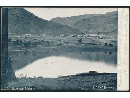 schwarzer L1  Kalkfontein  und  Wanderstempel  3.10.06 auf Ansichtskarte Ramansdrift (Panorama), Feldpost nach Ahmsdorf bei K