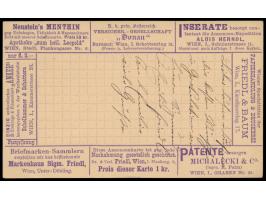 Ganzsache 2 Kr. Doppeladler (Ausgabe 1883) als  Anzeigen-Ganzsache  mit rückseitig acht umlaufenden Reklamen verschiedener Fi