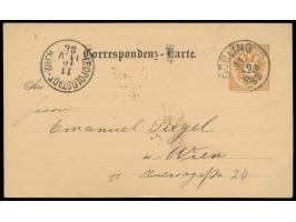 Ganzsache 2 Kr. Doppeladler (Ausgabe 1883) als  Anzeigen-Ganzsache  mit rückseitig acht umlaufenden Reklamen verschiedener Fi