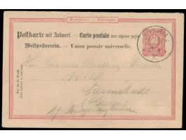 Ganzsachen-Frageteil 10 Pf.  mit Stempel  Viktoria (Kamerun-Gebiet)  27.4.90 nach Darmstadt, auf Pfennig-Ausgabe seltener Ste