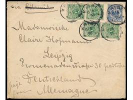 Vorläufer  4 x 5 Pf. (2 Marken kleine Mängel) und 20 Pf. (Eckbug rechts oben) auf Brief 2. Gewicht (16 bis 30 g) mit Stempel 