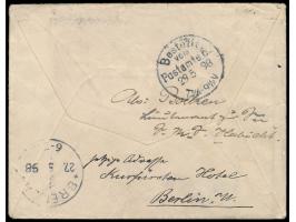 Stempel  MSP No. 9  3.5.98,  S.M.S. Habicht  in Kamerun, drei Abschläge auf Brief mit Paar 10 Pf. nach Bremen, Absenderangabe