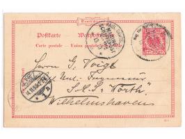 Stempel  MSP No. 22  13.10.98,  S.M.S. Wolf  in Kamerun, zwei Abschläge auf Marine-Schiffspost-Ganzsache  an S.M.S. Wörth  in