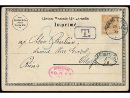 Einzelfrankatur 3 Pf. mit besserer Farbe  lebhaftbraunocker  auf Litho-AK "Blick auf den Kamerunfluss" (Reklame der Fa. Maeth