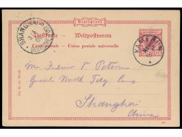 Ganzsache 10 Pf. und Ganzsachen-Doppelkarte 10 Pf., beide mit Stempel Kamerun 3.1.00 bzw. 1.2.00 nach Shanghai / China und An