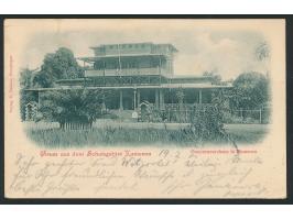 Ansichtskarte  Gouverneurshaus in Kamerun,  Frankatur 5 Pf. Schiffausgabe, Stempel  Kamerun  19.2.01, auf Schiffausgabe nicht