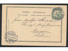 5 Pf. auf Ansichtskarte Westafrikanische Pflanzungsgesellschaft "Victoria" mit Absenderangabe "Reichel, Kaiserl. Arbeiter-Kom