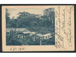 5 Pf. auf Ansichtskarte Westafrikanische Pflanzungsgesellschaft "Victoria" mit Absenderangabe "Reichel, Kaiserl. Arbeiter-Kom