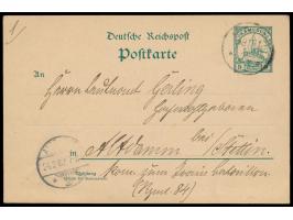 Ganzsache 5 Pf. mit Stempel  Kribi  8.1.02 nach Altdamm, geschrieben in  Semikore  am 12.12.1901 vom Chef der Militärstation 