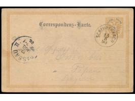 Ganzsache 2 Kr. Doppeladler mit Zierumrandung (1890) mit  Bildzudruck "Hohe Geisel, von der Plätzwiese aus gesehen." , Stempe