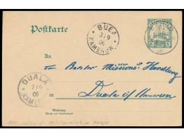 Stempel  Banjo  5.8.06 auf Ganzsache nach Duala, Durchgangstempel  Buea  3.9.06 und Ankunftstempel  Duala  7.9.06, Bedarf
