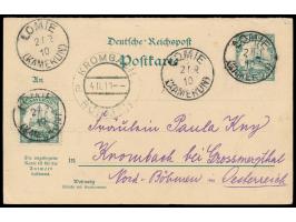 Stempel  Lomie  2.12.10, vier Abschläge auf Ganzsachen-Doppelkarte 5 Pf. mit Zusatzfrankatur 5 Pf. nach Österreich, Ankunftst