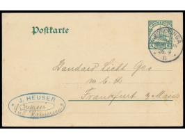 Stempel  Akonolinga  26.9.11 auf Ganzsache 5 Pf. nach Frankfurt, geschrieben in  Njassi  24.9.11, Absenderstempel "J. Heuser"