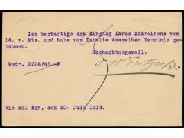 Ganzsache 5 Pf., geschrieben in Rio del Rey 20.7.1914, Stempel  Bibundi  27.7.14, nach Dresden. Der letzte Friedenspostabgang