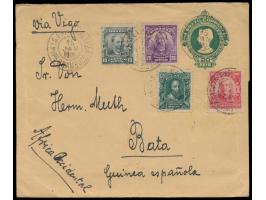Brasilien-Ganzsachenstreifband 20 Reis mit Zusatzfrankatur 10, 20, 50 und 100 Reis mit Stempel Pernambuco 15.1.1916 an den De