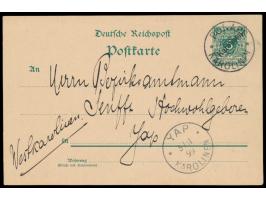 Ganzsache 5 Pf. mit Stempel  Ponape  12.10.99, Tag der Übernahme in deutsche Verwaltung und  Ersttag  der Postagentur, an Bez