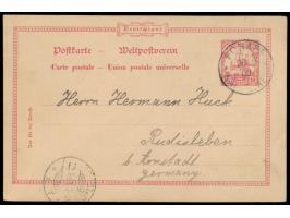 Ganzsache 10 Pf. mit Stempel  Ponape  20.12.00 nach Deutschland, geschrieben in Ponape am 2.1.1901 von Arno Huck, Ankunftstem