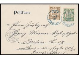 Zweibild-Ansichtskarte  "Gruss aus Yap"  - Eingeborener / Panorama von Yap, Frankatur 3 Pf. und 5 Pf., Stempel  Yap   1.8.03,