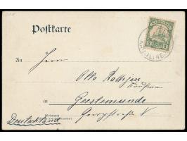 Zweibild-Ansichtskarte  "Gruss aus Yap"  - Eingeborener / Panorama von Yap, Frankatur 5 Pf., Stempel  Yap   24.11.05, nach Ge