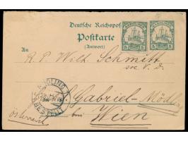 Ganzsachen-Antwortteil 5 Pf. mit Zusatzfrankatur 5 Pf. als Auslandskarte nach Österreich, etwas schwacher Stempel  Yap , Anku