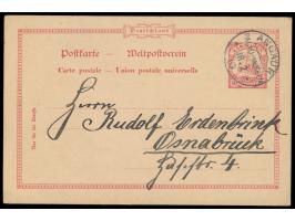 Stempel  Angaur / Palau-Inseln  18.2.09 auf Ganzsache 10 Pf. nach Osnabrück,  Eröffnungstag der Postagentur,  Schreiber der K