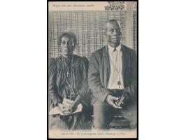 Ansichtskarte "Lap en Not. Ein hervorragender kathol. Häuptling mit Frau.", Frankatur 5 Pf., Stempel  Ponape  7.5.10, nach Kö