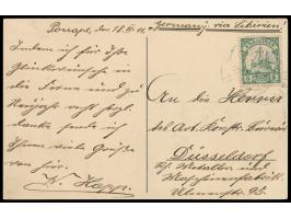 Ansichtskarte  Ponape - Teilansicht der Kolonie,  Frankatur 5 Pf., 3 x Stempel Ponape 30.4.11 übereinander abgeschlagen, nach