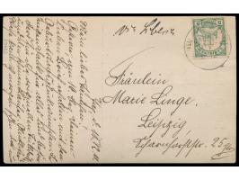 Foto-Ansichtskarte mit Neujahrsgruß, Jugendstilzierrahmen und Insulanern, Frankatur 5 Pf., in Teilen undeutlicher Stempel Deu