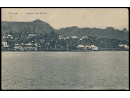 Stempel  Truk  7.7.12 auf Ansichtskarte  Ponape - Teilansicht der Kolonie,  Frankatur 5 Pf. (kleiner Fleck), nach Neuwied, Ab