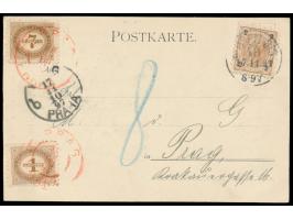 2 Kr. (Ausgabe 1890) mit Stempel Wien 17.11.97 auf Ansichtskarte nach Prag, Nachgebühr 8 Kr.,  Portomarken 1 Kr und 7 Kr  fra