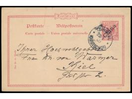 Ganzsache Dt. Post in China 10 Pf.  mit rückseitigem  Textzudruck "Gruss aus Tsintau"  und mehrfarbiger chinesischer  Tuschez