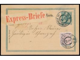 Ganzsache 5 H (1900) mit Zusatzfrankatur 30 H ohne Lackstreifen (1899) als Eilbotenkarte mit Stempel  Egg in Vorarlberg  4.3.