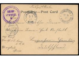 Stempel  Tsingtau  20.6.01 und violetter Briefstempel  Kaiserliche Marine / Kommando des I. Seebataillons  auf Ansichtskarte 